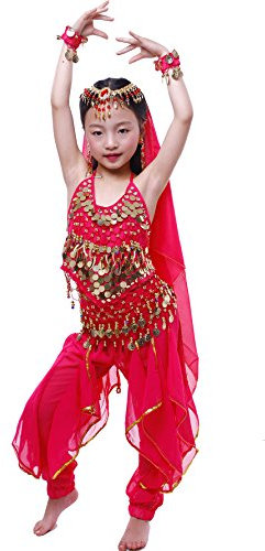 Astage Mädchens Kleid Elegante Bauchtanz Halloween Karneval Kostüme Hotpink L