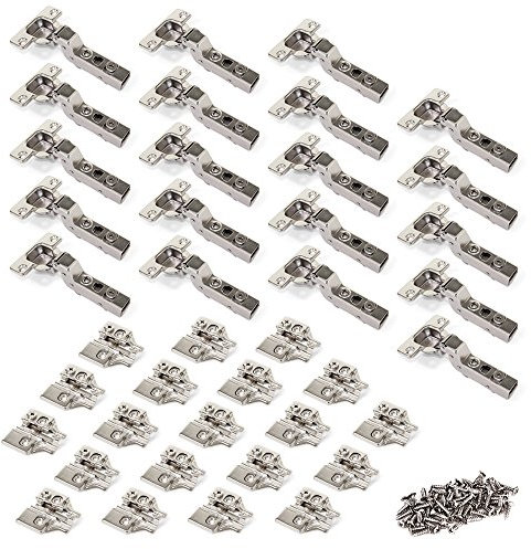 Emuca 1011207 Kit cerniera collo alto con scodellino Ø35mm 100° e basetta da avvitare con regolazione eccentrica, Set di 20