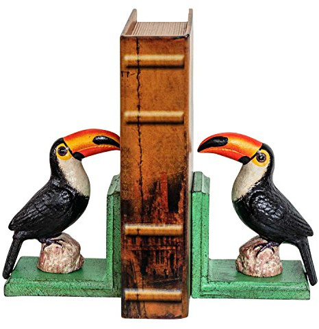 2 Buchstützen Buchständer Tukan Vogel Figur Skulptur Eisen 16cm Antik-Stil