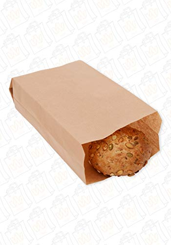 Wrede Verpackungen Bäckerfaltenbeutel 14+6x30cm, Braun, 100 Stück, Umweltfreundlich, Kompostierbar, Kraftpapier, Kopffalt, Rechteckig, Wegwerfbar