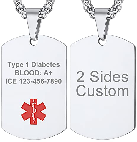 Supcare Placa Identidad Collar Medical Personalizado Hombre Acero Inoxidable 316L Textos Grabados Joyería Medical Collar Personalizado Hombre Cruz Roja Emergencia