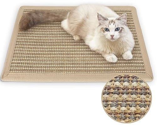 FUKUMARU Alfombrilla rascadora para Gatos, 60 x 40 cm, sisal Natural para Gatos, Tabla rascadora Horizontal para Suelos de Gatos, Protege Muebles y sofás