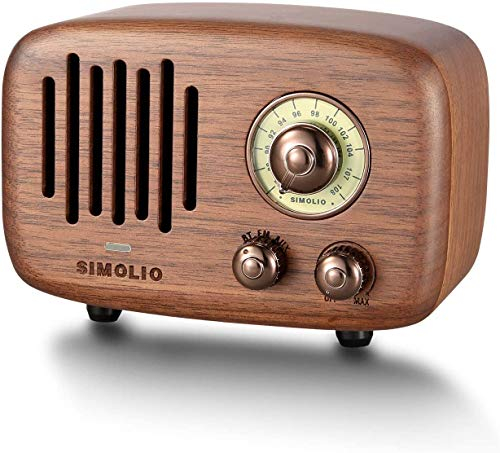 SIMOLIO Portable Vintage Bluetooth Speakers with Powerful 9W Stereo Sound, Retro Black Walnut Wood CSR Bluetooth Speaker with FM Radio and AUX, Nature Wood Speaker with HD Sound and Bass, Gift Ideas