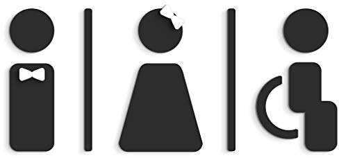 SIGNS - Plaque signalétique toilettes en Relief (15 cm) Set adhésif Design Toilette SA120. Plaques toilette homme femme handicapé salle de bains - Autocollants pour les wc restroom (Prime Noir)