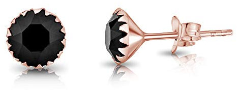 Orecchini Donna Piccoli Argento 925 Placcati Oro Rosa con Cristallo Nero 6 mm - Orecchini Neri - Punti Luce Orecchini Lovli - Orecchini Punto Luce Oro - Orecchini Donna Oro Rosa