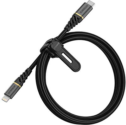 Otterbox Cable Reforzado Premium de Nylon USB-C a Lightning, Certificado MFi, Cable Carga Rápida para iPhone e iPad, Ultra Resistente, testeado para doblados y torsiones, 1M, Negro