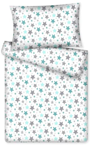 KiGATEX Kinderbettwäsche Stars 2-TLG. 100% Baumwolle 40x60 + 100x135 cm mit Reißverschluss (Vario Mint)