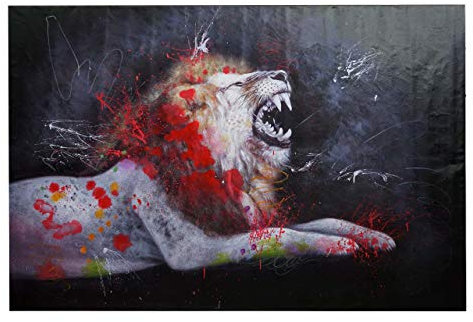 Mendler Ölgemälde Löwe HWC-H25, Leinwandbild Wandgemälde Gemälde, handgemaltes XL Wandbild - 100x150cm