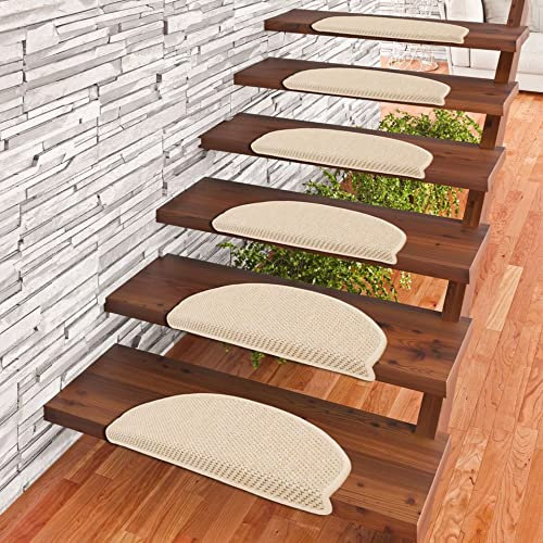 Pergamon Bentzon - Alfombra de Escalera Plana Tejida - Beige (semicircular) - 2 Tamaños