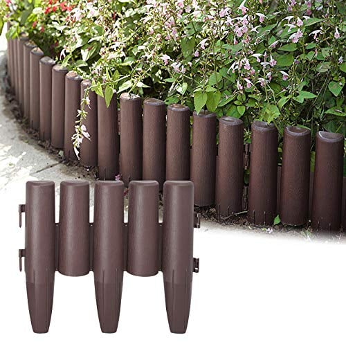 AufuN Kunststoff Rasenkante 11,2m Holz Optik Garden Border aus Polypropylen, Mähkante Beetumrandung Palisade Garten dekorativ, 1 Element BxHxT: 28x24x1 cm, Braun