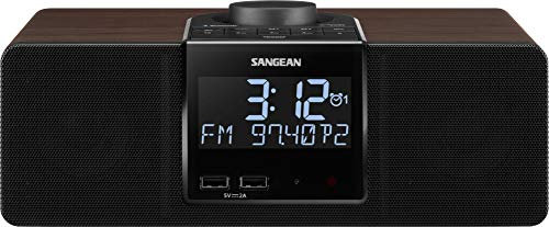 Sangean Radio Reloj, Tablero de Fibra de Densidad Media con Acabado de Vinilo, Fabricado o Fabricado en Madera, Madera de Nogal