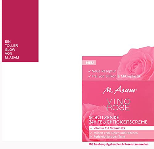 2tlg. Set: 1x50ml M. Asam Vino Rose Schützende Feuchtigkeitscreme | Vitamin C + B3 + Frottee-Kosmetikband Weiß