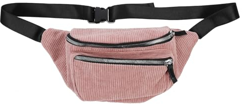 Sac Banane Fille en Velours Côtelé Rose, Sac De Poitrine Multifonctionnel avec Bandoulière Réglable, 2 Poches Zippées pour Rangement