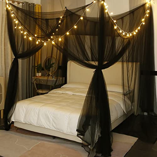 Mengersi Betthimmel, Vorhänge mit Lichtern, elegante Bettvorhänge für Queen-Size-Bett, Goth-Raumdekoration, Betthimmel