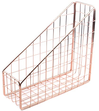 Coshar Minimalistischer Aktenhalter, Metalldraht, Zeitschriften-Organizer, Dokumentenregal, Briefablage, Organizer, Schreibtisch-Zubehör – Roségold