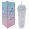 XMYAINA 680 ml Bling Cup handgefertigte Strasssteine Trinkbecher doppelwandig isolierte Kunststoff Wasserflasche mit Deckel und Strohhalmen (milchweiß)