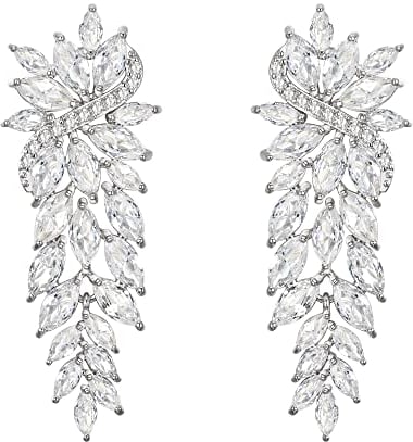 Pendientes de Mujer-Clearine Colgantes Largos de Circonita Cúbica para Novia Estilo Marquesa,Color Claro Plata-Tono