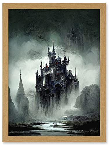 Doppelganger33 LTD Dark Gothic Castle Fantasy Landscape Artwork Framed Wall Art Print A4