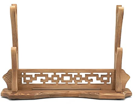 WANLIAN Massivholz-Tischplatte Katana Gladiator Schwertständer 2 Schicht Display, Ausgehöhltes und Geschnitztes Design