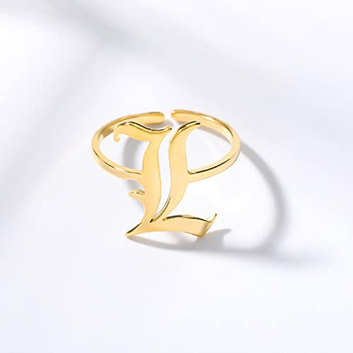 MAYIYAHO Anfangsbuchstaben Ringe für Frauen Offene verstellbare Edelstahl Gold Farbe Ring Gothic Old English Alphabet Schmuck Anillos Mujer