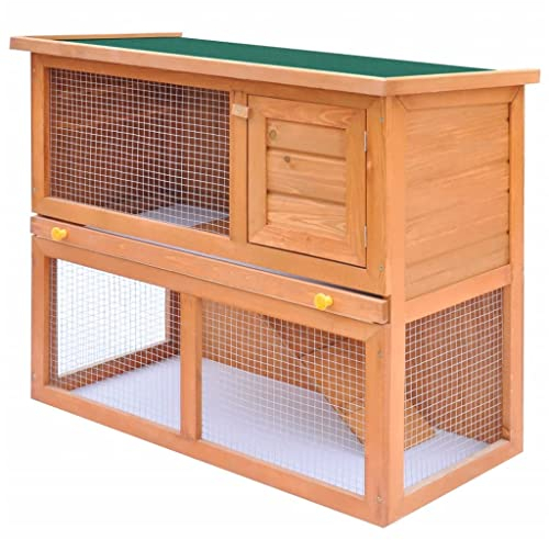 HOMIUSE Hasenstall Kaninchenstall Kleintierhaus 1 Tür Holz Meerschweinchen Haus Hasen Zubehör Käfig Draußen Winterfest Braun 90x45x80 cm