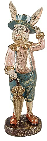 Clayre & Eef Figur Kaninchen 10x9x31 cm Grün Rosa Polyresin Wohnaccessoires
