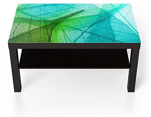 DEQORI Glastisch | schwarz groß 90x50 cm | Motiv Durchleuchtete Blätter | ausgefallener Beistelltisch aus Glas | Hochglanz Couchtisch fürs Wohnzimmer | moderner Couch Tisch mit Design