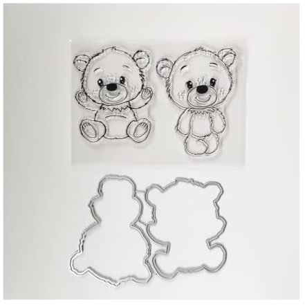 Sredwtk Zwei kleine Bären Stempel und Stanzen Set,Silikonstempel und Stanzen Set,Stanzschablonen und Stempelset,Clear Stamp und Stanzschablone Für DIY Scrapbooking Fotoalbum Dekor Karten