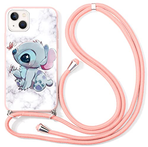 Handykette Handyhülle für Apple iPhone XR 6,1 Hülle mit Band, Schön Stitch Necklace Schutzhülle Rosa Silikon Hülle mit Kordel zum Umhängen Stoßfest TPU Case für iPhone XR, 11