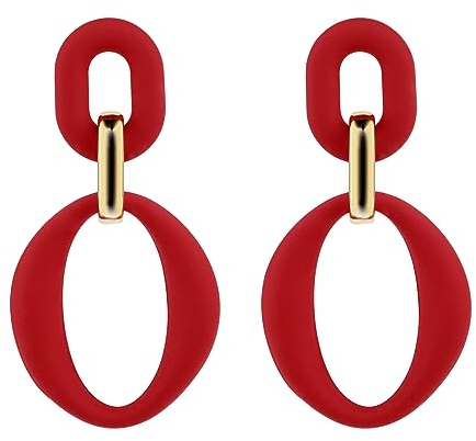Neon Ohrringe Damen Acryl Länge Ohrringe Tropfen Ohrringe Quadratisch Statement Ohrringe Schmuck Frauen Ohrringe Modische Oval Ohrringe Mädchen 70er 80er 90er Party Zubehör (Rot)