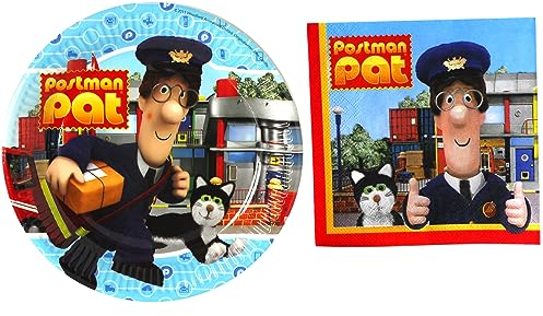 CUCUBA 8 Large Paper Plates + 20 Napkins Party Birthday Theme Postman Pat