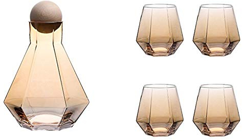 Knadgbft Diamond Whiskey Glasses Sets Water Kettle with Wood Ball Lid Clear Jug for Juice Cocktail Wine Glasses Set -