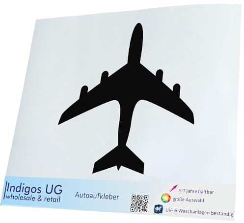 INDIGOS UG Auto Aufkleber Auto - 200x200 mm - Flugzeug - schwarz - Selbstklebender Sticker für Auto, Fenster, Bus oder LKW - UV-beständig & wetterfest