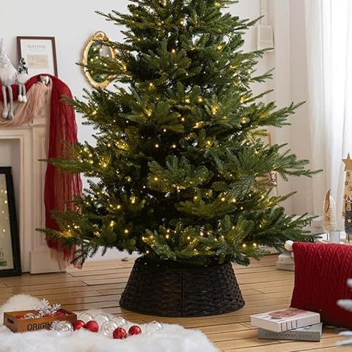 KieTeiiK Weihnachtsbaumkragen, 3D-Kunststoff, rund, Weihnachtsbaumrock, handgefertigt, gewebter Weihnachtsbaumrock, Weihnachtsbaumkorb, Retro-Weihnachtsbaum-Basisabdeckung für Weihnachtsfeierdekor...