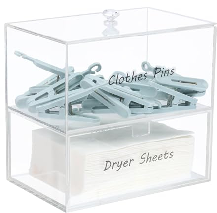 CHGCRAFT Acrylic Dryer Sheet Container Box Dryer Sheet Holder Clear Cosmetic Organizer Box Dryer Balls Clothes Pins Laundry Pods Display Stand for Laundry Room, 4.5x7inch