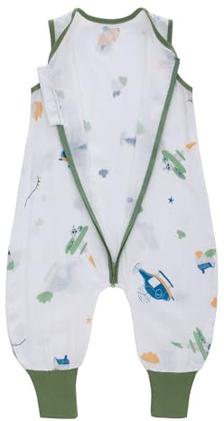 LAT Baby Schlafsack Sommer mit Füßen 0.5 Tog 100% Baumwollgaze Kinder Sommerschlafsack für Jungen und Mädchen Ärmellose Baby Schlafsack mit Beinen Sommer (Holzhaus, M/12-24 Monate)