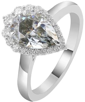 Verlobungsring Weißgold, Damen 14K Weißgold Glatter Ehering mit birnenförmigem Moissanit 3ct (Größe Anpassen)