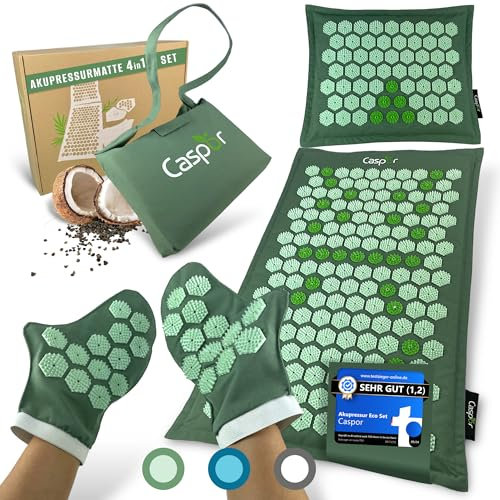 Akupressurmatte Set mit Kissen, Tasche, Massagehandschuhe, akupunktur matte, Entspannung geschenk, massagematte, akkupressmatte Hilfe bei Verspannungen, Rückenschmerzen - Caspor®