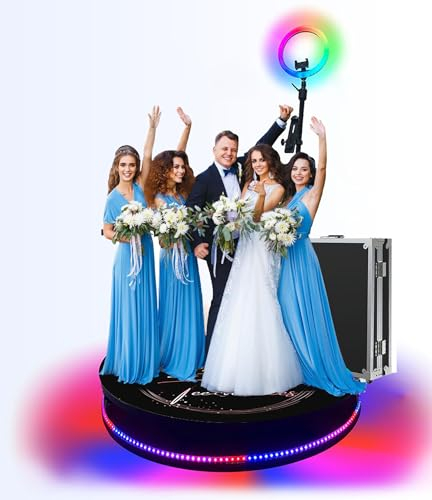 FXNFXLA 360 Photo Booth Machine with APP Control, 360 Rotating Selfie Platform with Remote Control and RGB Ring Light, Customizable Logo, 360 Camera Video Booth Machine
