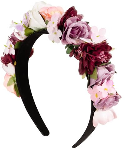 BOOMTOP Haarreif Blumen Dirndl Rosen Haarband Trachten Haarschmuck Blumen Haarkranz Stirnband Damen Mädchen Kopfband mit Gemischten Blüten für Hochzeit Karneval Mottoparty Rot Rosa Beige