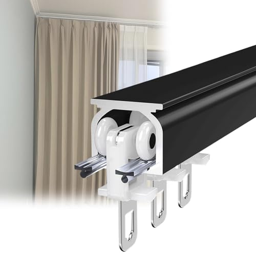 Deckenschiene Gardinen Schienensystem Mit Haken, Leise Vorhangschienen Aluminium Wand, 2mm Verdickt Hochbelastbare Schienen Belastung 80kg, Geeignet Für Duschraumteiler Und Erkerfenster