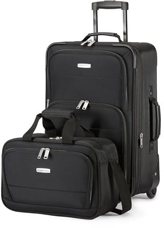 Amazon Basics Lot de 2 Valises Souples Extensibles (58 cm) et Sac Fourre-Tout (25 cm), Légers, 100% Polyester, Ensemble de Bagages Empilables, Noir