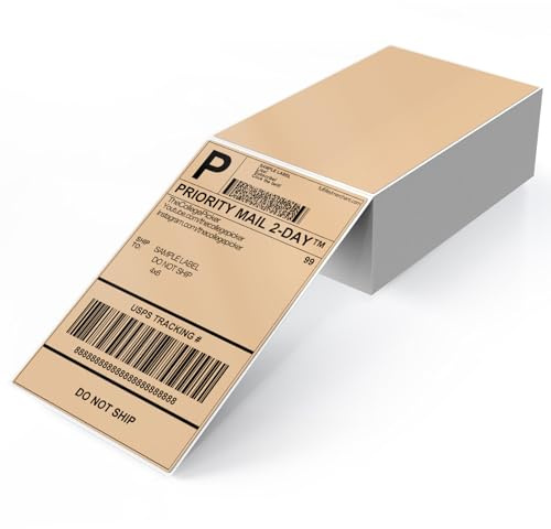 YIKIADA Thermoetiketten Khaki 100 × 150 mm Versandetiketten 250 Stück | Selbstklebende Vinyl-Aufkleber, Thermodirekt, wasserfest und reißfest, perforiert, für Pakete, Adressen, Barcodes und Lager