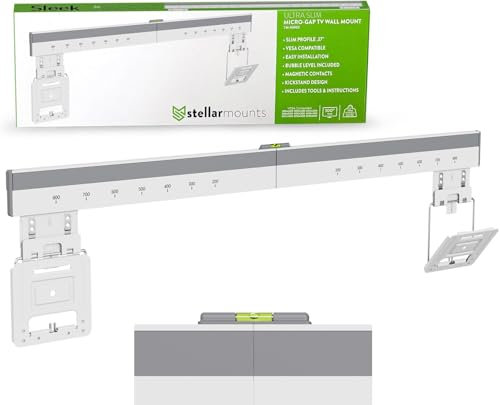Ultra Slim Micro Gap Wall Mount for 43-100 inch TVs, Vesa 200x200-800x600, 165 lbs, Only.37 Profile, Kickstand, Magnetic Contacts, Tools & Bubble Level (2024 Model) (White)