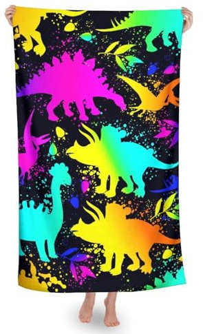 Strandtücher, Coole Neon-Dinosaurier Reisehandtuch Saugfähig Schwimmhandtücher Schnell Trocknend Badetuch Für Männer Reisen Strand 80X130Cm