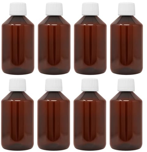 DistrEbution Leerflasche Laborflasche 250ml braun mit Deckel lebensmittelecht 8 Stück