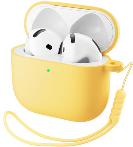 ORNARTO für AirPods 4 Hülle 2024, Schützende Flüssig Silikon Hülle für AirPods 4 2024 Hybrid Skin Front LED Sichtbar Silikon Hülle - Gelb