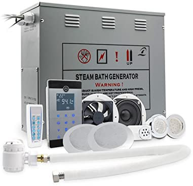 GMUME Saunadampf Sauna -Heizung 9 kW Temperatursensor Dampfzeit Einstellung Dusche Dampf Badezimmer Sauna Messing Auto -Abfluss IPX5 wasserdichte Fernbedienung(VS-C090-9KW-HP)