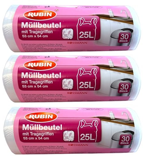 3x Rubin Müllbeutel 25L | 3x 30 Stück | mit Tragegriff | 53xm x 54cm |