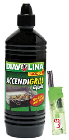 Diavolina Accendifuoco Liquido,N.1 in Italia, Accenditori per Accensione Istantanea Pratica Sicura per Camino, Stufa, Legna, Barbecue con Accendino GM (2, Accendigrill 1lt)